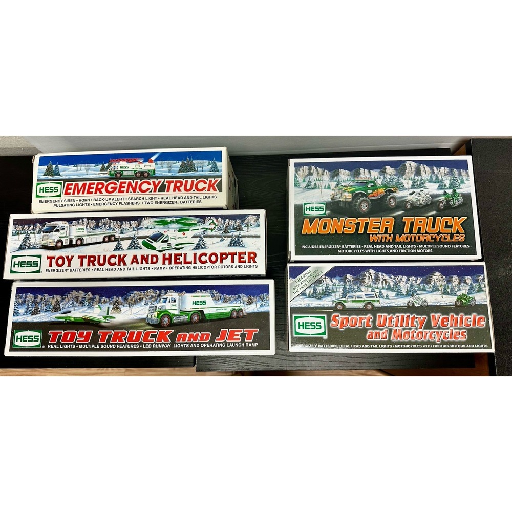 Hess Toy Truck Lot Emergency Monster Truck Jet Helicopter Motorcycle 5pc